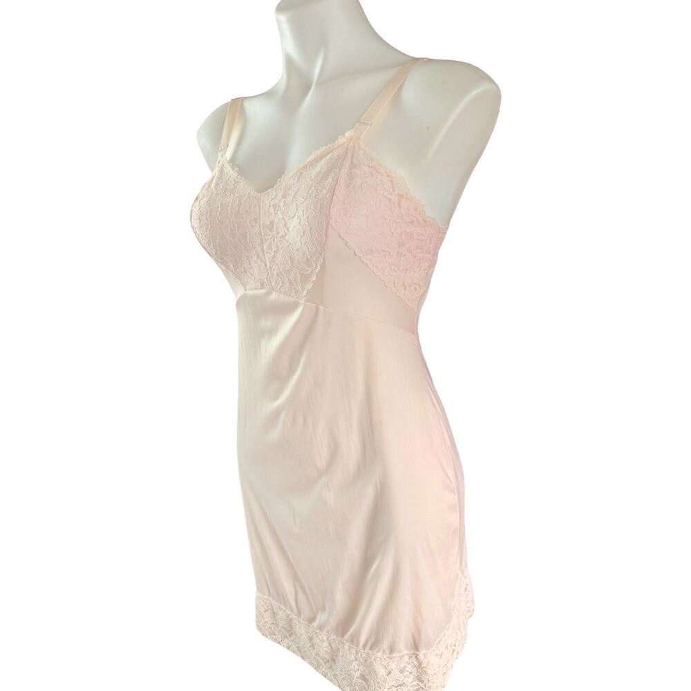 Vintage 1960s Pinehurst Slip | Blush Pink Lace Bodice Keyhole Hem Sz 32 Short - Picture 4 of 12